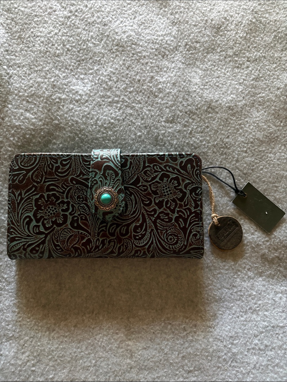 NWT  Myra Bag Brown and Turquoise Tooled Wallet